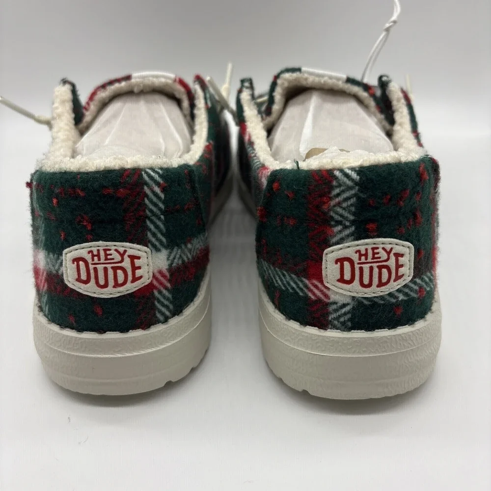 Hey Dude Wendy Confetti Plaid Cozy Shoes‎ Slip On Red Green Size 8 Womens
